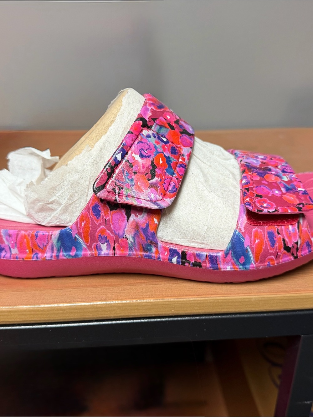 Alegria Women's Bright Pink Floral Double-Strap Slide Sandals